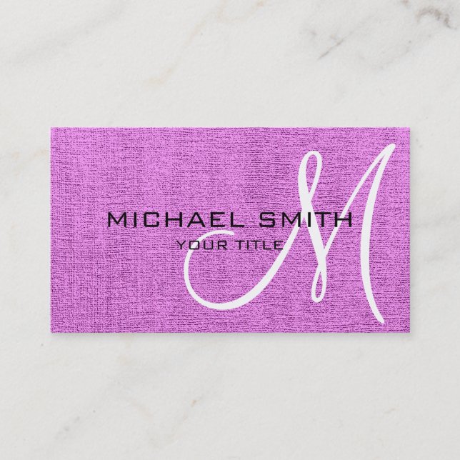 Rosa Elegant Monogram Canvas-utseende Visitkort (Framsida)