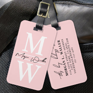 Rosa Elegant Monogramnamn Bagagebricka