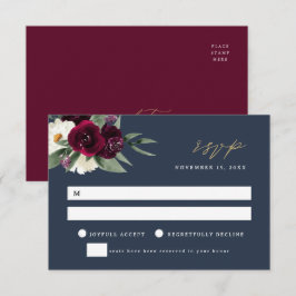 ROSA Elegant Navy & Burgundy Bröllop OSA Card Inbjudningar