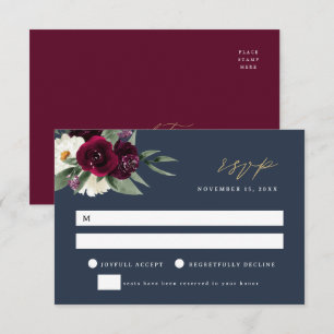 ROSA Elegant Navy & Burgundy Bröllop OSA Card Inbjudningar