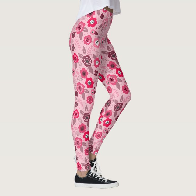 Rosa elegant prickig blommönster leggings (Höger)
