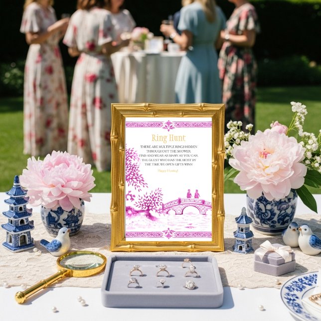 Rosa elegant Ringjakt spelskylt Inbjudningar (Pink elegant Ring Hunt Game sign )