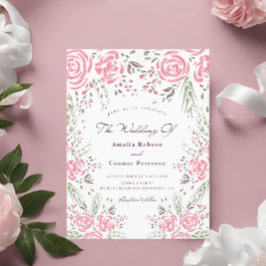 Rosa Elegant Ro Romantik Vattenfärg Inbjudan Vykort