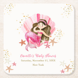 Rosa Elegant Sjöjungfru Ocean Starfish Baby Shower Underlägg Papper Kvadrat