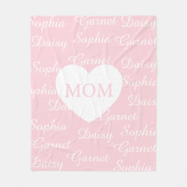 Rosa Elegant Skrift Familjenamn Monogram Hjarta Fleecefilt