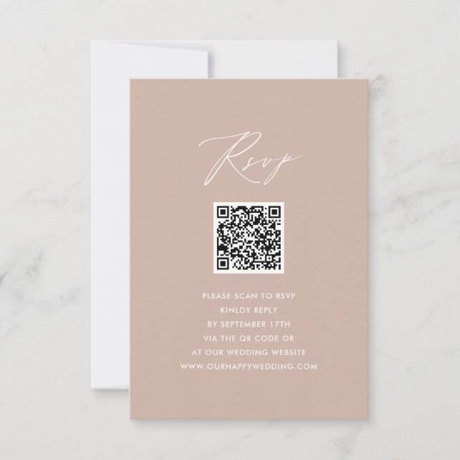  Rosa Elegant Skript Enkel QR-Bröllop OSA Kort (Framsida)