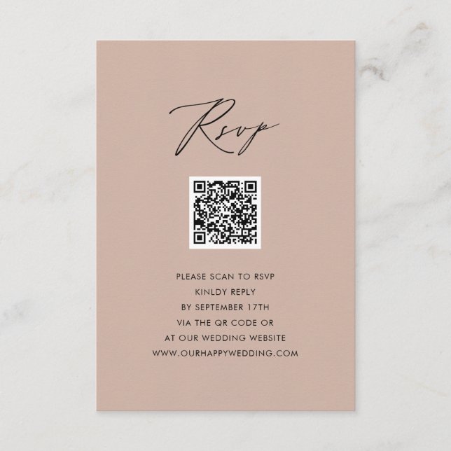  Rosa Elegant Skript Enkel QR-Bröllop OSA Tilläggskort (Framsida)