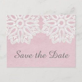 Rosa Elegant Spets Save the Date-Brevkort Meddelande Vykort