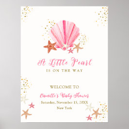 Rosa Elegant Starfish Seashell Baby Shower Välkomm Poster