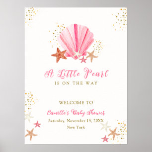 Rosa Elegant Starfish Seashell Baby Shower Välkomm Poster