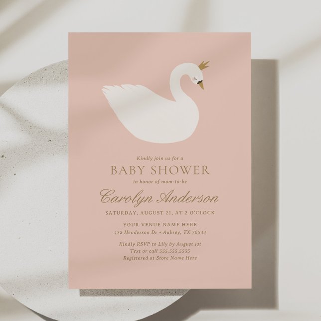 Rosa Elegant Svan Baby Shower Inbjudningar (Skapare uppladdad)