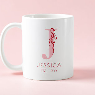 Rosa Elegant Typografi Chic Bow Feminint Monogram Kaffemugg