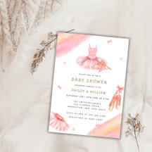 Rosa Elegant Vattenfärg Ballerina Baby Shower