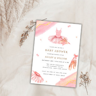 Rosa Elegant Vattenfärg Ballerina Baby Shower Inbjudningar