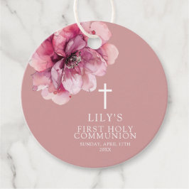 Rosa Elegant Vattenfärg Blommig Nattvard Gåvor Etiketter