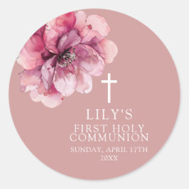 Rosa Elegant Vattenfärg Blommig Nattvard Runt Klistermärke