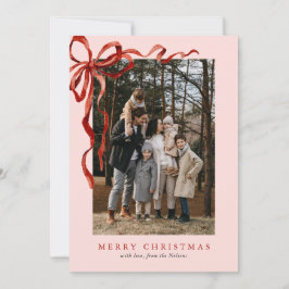 Rosa Elegant Vattenfärgsfärg Red Bow jul 2 Foto Julkort