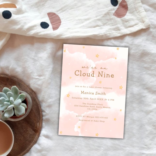 Rosa Elegant Vi är på Cloud Nine Girl Baby Shower Inbjudningar (Pink Elegant We Are On Cloud Nine Girl Baby Shower Invitation)