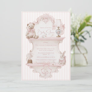 Rosa Elegant Vintage Barnomsorg Inbjudningar