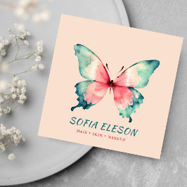  Rosa Elegant Watercolor Butterfly Beauty Fyrkantigt Visitkort