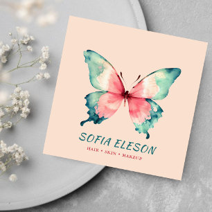 Rosa Elegant Watercolor Butterfly Beauty Fyrkantigt Visitkort