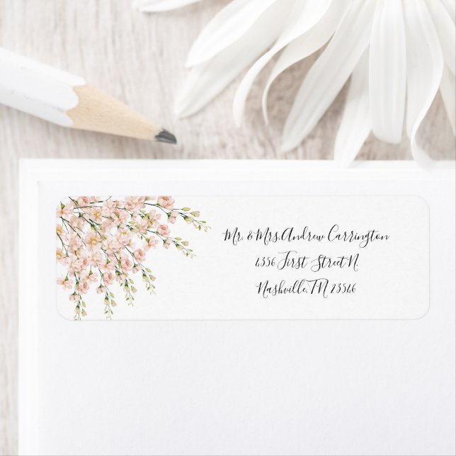 Rosa  Elegant Wildblommor Blommigt Bröllop Returadress Etikett (Insitu)