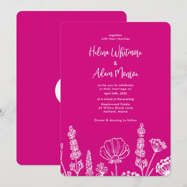 Rosa | Elegant WildblommWekdding Inbjudningar (Fram/baksida)