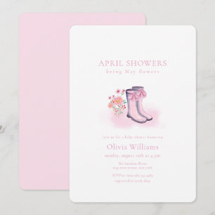 Rosa Eleganta April Skåp Regnstövlar Baby Shower Inbjudningar