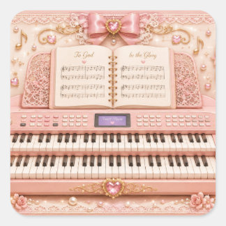 Rosa elektroniska orgelmusikdekaler fyrkantigt klistermärke