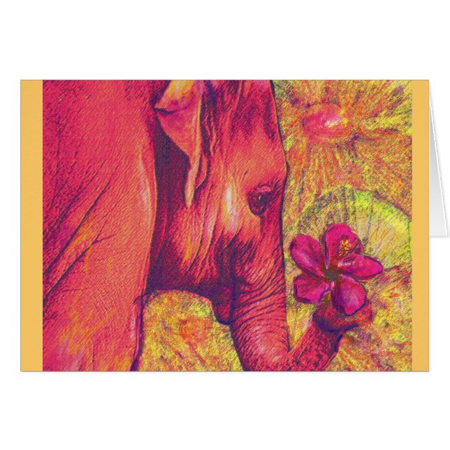 rosa elepant med hibiskus OBS kort (Framsidan Horizontal)