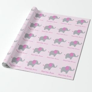 Rosa Elephant Anpassningsbar Baby Shower Presentpapper