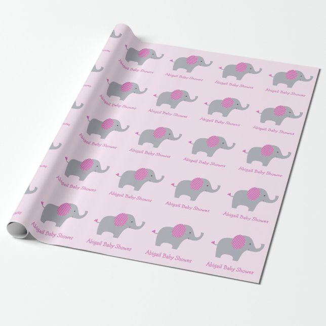 Rosa Elephant Anpassningsbar Baby Shower Presentpapper (Utrullad)