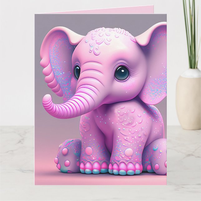 ROSA ELEPHANT ART GRATTIS PÅ FÖDELSEDAGEN Greeting Kort (Framsida)