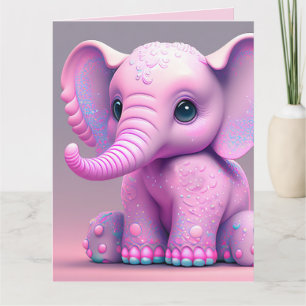 ROSA ELEPHANT ART GRATTIS PÅ FÖDELSEDAGEN Greeting Kort