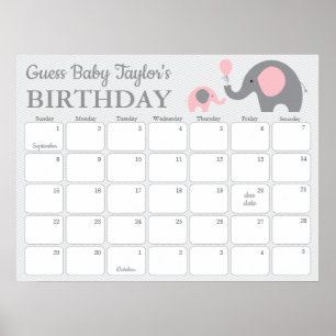 Rosa Elephant Baby Birthday Predicendar Poster