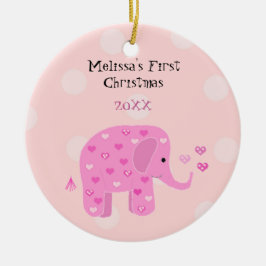 Rosa Elephant Baby Första jul Julgransprydnad Keramik