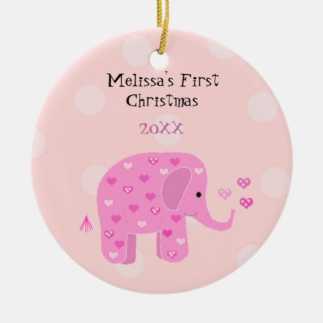 Rosa Elephant Baby Första jul Julgransprydnad Keramik (Framsidan)