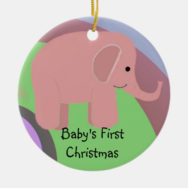Rosa Elephant Baby Frist jul Julgransprydnad Keramik (Framsidan)