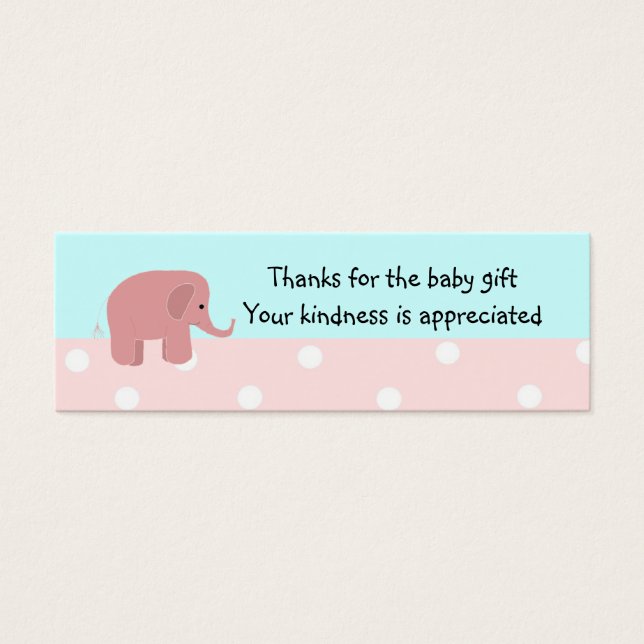 Rosa Elephant Baby Gift Tack Litet Visitkort (Framsidan)