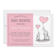 Rosa Elephant Baby-hjärtballong Inbjudan