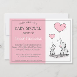 Rosa Elephant Baby-hjärtballong Inbjudan