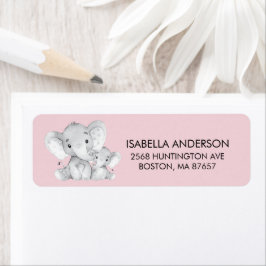 Rosa Elephant Baby Shower-adressetikett Returadress Etikett