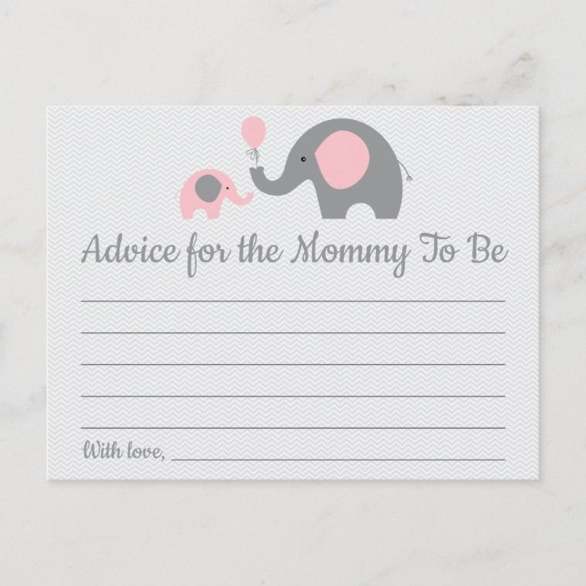 Rosa Elephant Baby Shower Advice for Mamma Cards Vykort (Framsida)