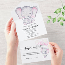 Rosa Elephant Baby Shower allt i en inbjudan