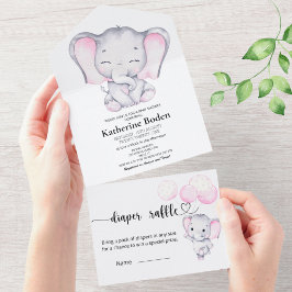 Rosa Elephant Baby Shower allt i en inbjudan