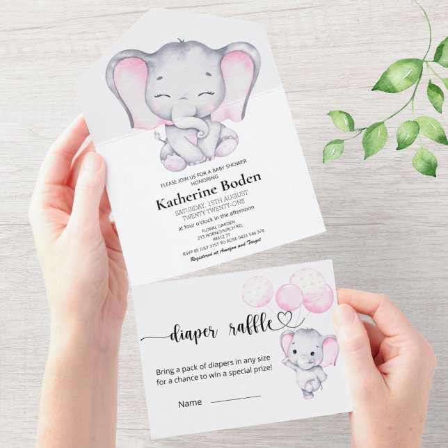 Rosa Elephant Baby Shower allt i en inbjudan (Skapare uppladdad)
