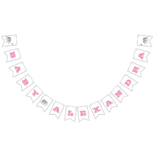 Rosa Elephant Baby Shower Banner Bunting Flaggor