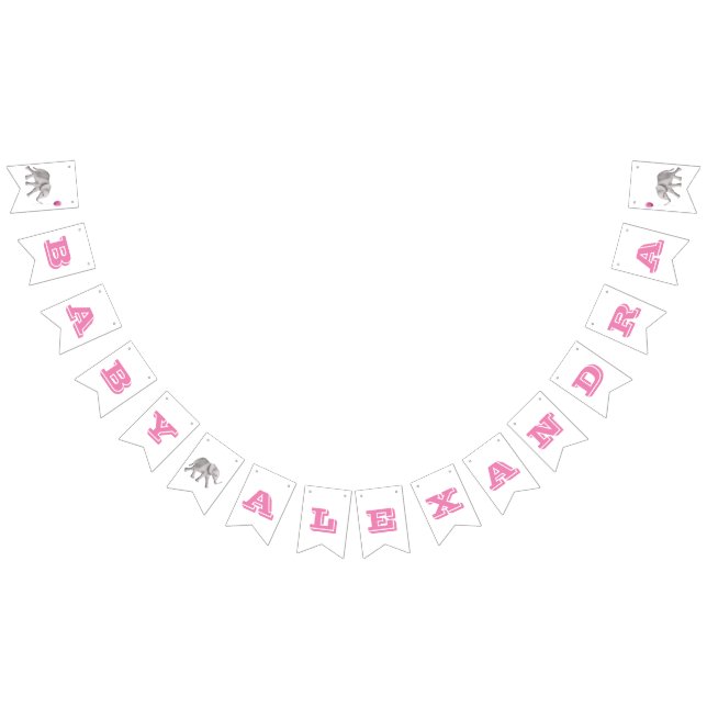 Rosa Elephant Baby Shower Banner Bunting Flaggor (Alla)