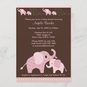 Rosa ELEPHANT Baby Shower bjudning CE-P Kiss Inbjudningar