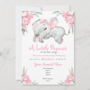 Rosa Elephant Baby Shower Blommigt söt rustik Inbjudningar